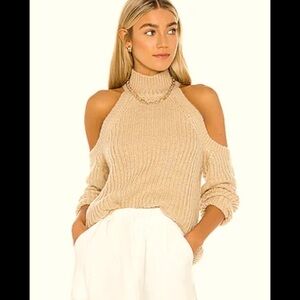 NWT ASTR THE LABEL Mock Sweater Cold Shoulder multi Camel Black specks Color